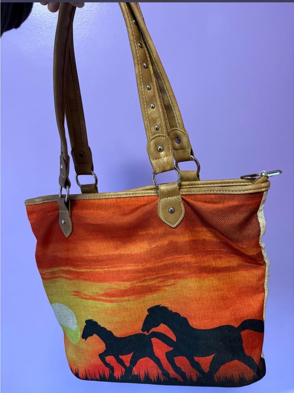 Sunset Horse Canvas Tote Bag - Orange